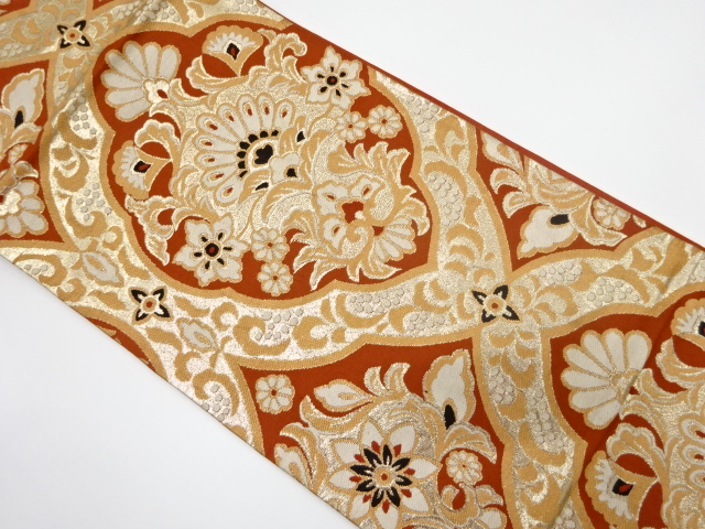 JAPANESE KIMONO / ANTIQUE FUKURO OBI / SILK / WOVEN FLOWER ARABESQUE